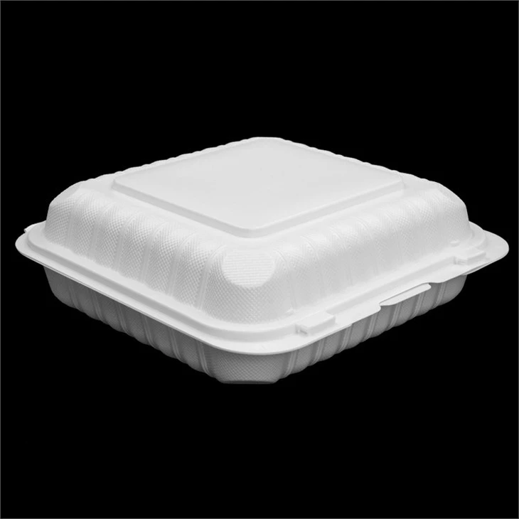 8x8 Inch Eco Friendly Biodegradable Clamshell Take Away Food Box Hinged Togo Containes