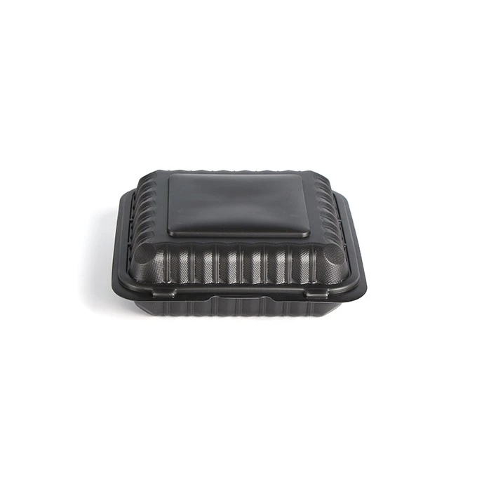 Black Plastic Compostable Clamshell Hinged Food Take Out Container Grilled Chicken Takeaway To Go Box With Vents