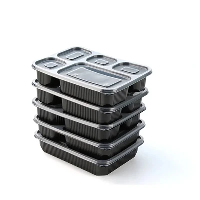 Bepul namunali qora restoran tushlik Bento qutisi 2-bo'limli plastik olib ket...