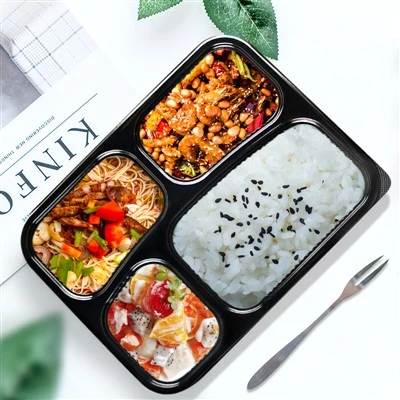 Bento tushlik qutisi bir martalik qora 4 bo'lak