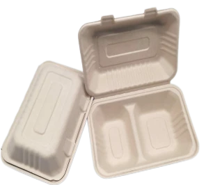 Qopqoqli Bagasse 2 bo'lakli konteynerlar